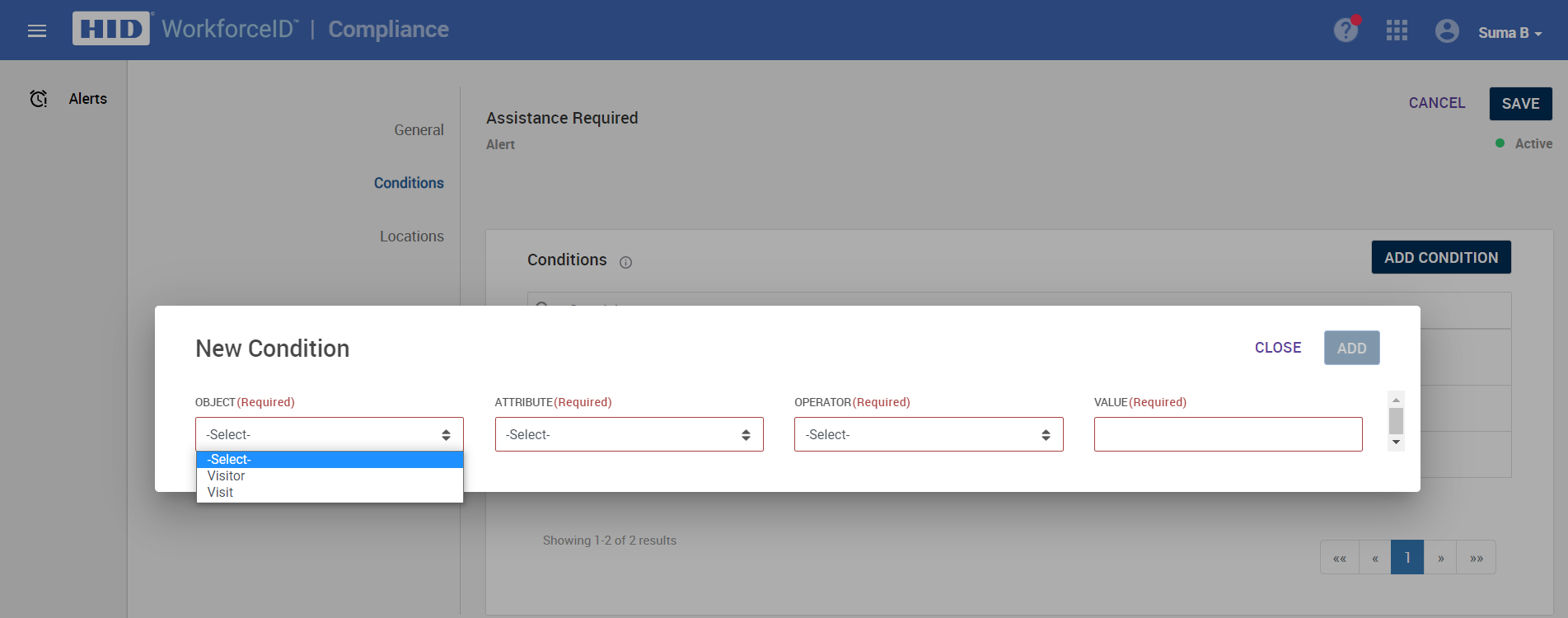 Configuration of Alerts for Visitors